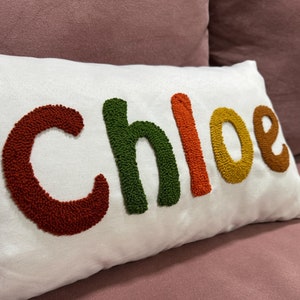 Punch Needle Custom Name Pillow, Dorm Room Decor, Birhday Gift, Nursery Decor, Baby Shower Gift, Baby Girl Bedroom Decor, Gift for Kids