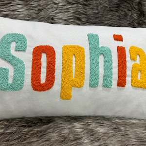 Personalize Name Punch Needle Pillow, Custom Embroidered Pillow, Lumbar Pillow for Room, Personalized Gift, Kids Room Decor, New Baby Gift
