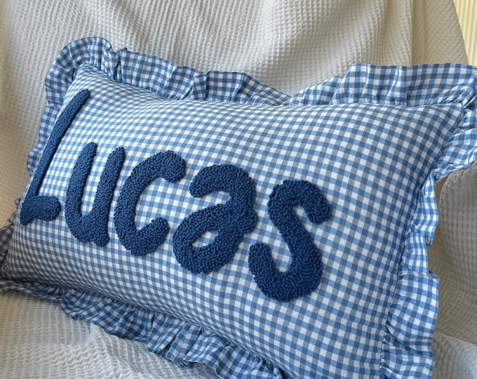 Custom Punch Needle Name Pillow: Baby Nursery Decor, Cotton Linen Feel