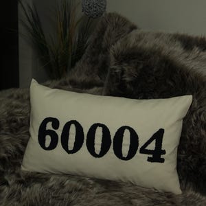 Personalized Zip Code Pillow, Custom Pillow Cover, Custom Number Pillowcase, Punch Needle Embroidered, Housewarming Gift, Outdoor Cushion