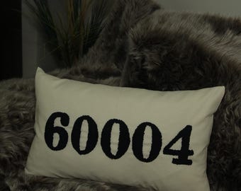 Personalized Zip Code Pillow, Custom Pillow Cover, Custom Number Pillowcase, Punch Needle Embroidered, Housewarming Gift, Outdoor Cushion