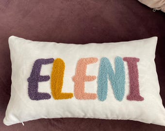 Custom Baby Name Pillow: Embroidered Punch Needle Cotton Decor
