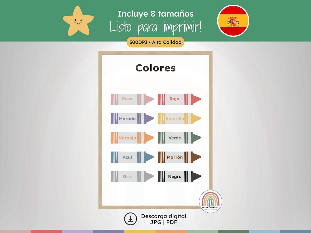 Colors Poster Spanish – Kids Wall Art Print, Educational Nursery Decor ...