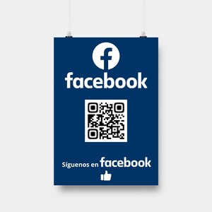 Facebook Código QR Personalizado - Cartel Digital Redes Sociales - Etiqueta QR Imprimible - Síguenos en Facebook - Archivo Digital
