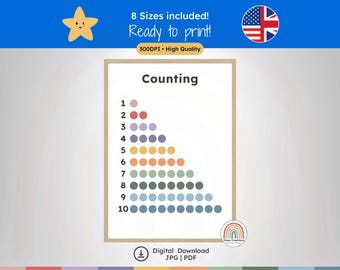 Counting 1-10 Poster English – Kids Wall Art Print, Educational Nursery Decor and Montessori Inspired Learning Poster