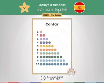 Counting 1-10 Poster Spanish – Kids Wall Art Print, Educational Nursery Decor and Montessori Inspired Learning Poster