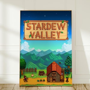 Gameposter Stardew Valley, kleurrijke boerderijmuurkunst, inrichting gamingkamer, print van hoge kwaliteit, uniek cadeau voor gamers