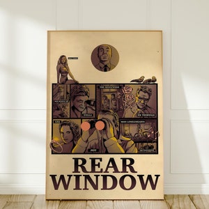 Rear Window Poster, Alfred Hitchcock Classic Film Art Print, Hollywood Cinema Decor, Suspense Movie Gift