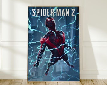 Póster de Spider-Man 2, arte mural de Peter Parker, decoración de pared de videojuegos, impresión artística, póster de videojuegos para regalar