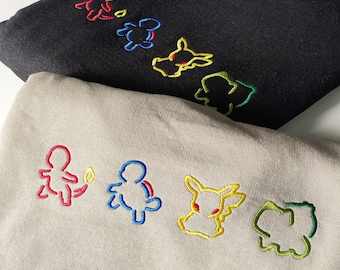 Embroidered Retro PKM Characters Sweatshirt, Trendy Cartoon Anime Crewneck, Anime Gifts, Gift for Friend, Funny Video Game Sweater