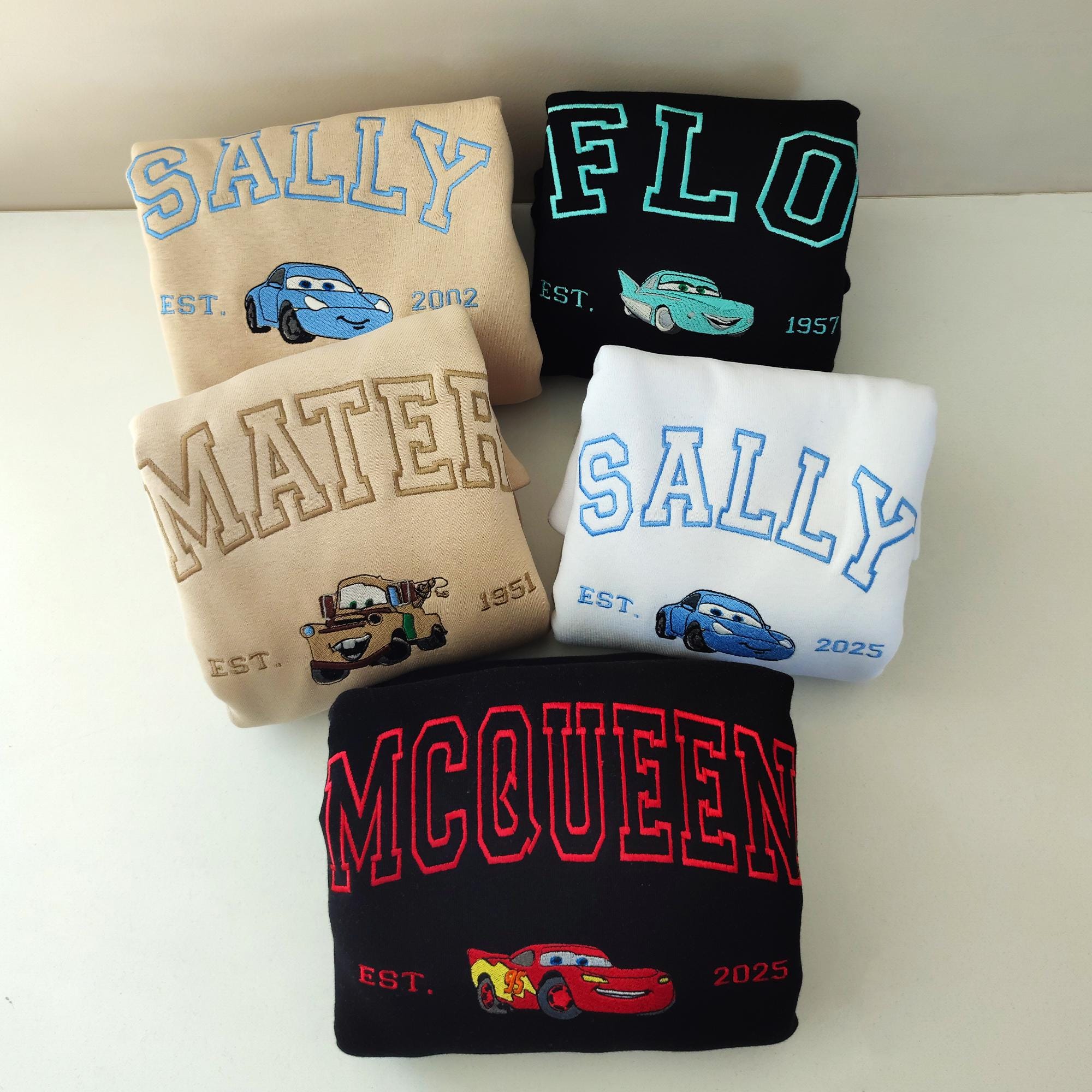 Embriodered Mcquen Sally Mater Guido Sweatshirt - Custom Disney Cars Family Trip Sweatshirt, Personalized Couple Gift Idea