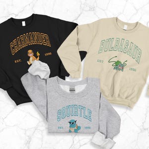 Personalized Poke Embroidered Sweatshirt, Anime Characters Sweater, Trendy Cartoon Shirt, Anime Lover Gift, Embroidered Hoodie, Friend Gift
