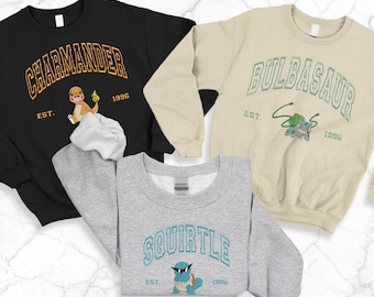 Personalized Poke Embroidered Sweatshirt, Anime Characters Sweater, Trendy Cartoon Shirt, Anime Lover Gift, Embroidered Hoodie, Friend Gift