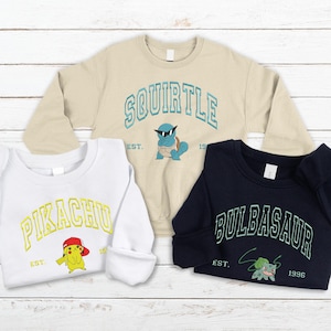 Personalizowana haftowana bluza Poke, sweter z postaciami z anime, modna koszulka z kreskówek, prezent dla miłośnika anime, haftowana bluza z kapturem, prezent dla przyjaciela