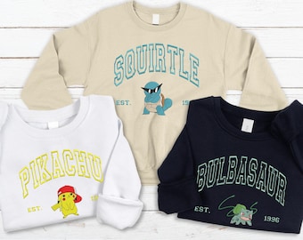 Personalized Poke Embroidered Sweatshirt, Anime Characters Sweater, Trendy Cartoon Shirt, Anime Lover Gift, Embroidered Hoodie, Friend Gift