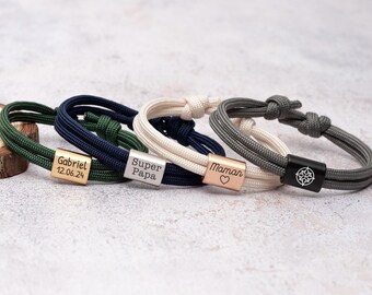 Personalized Engraved Men's Cord Bracelet, Women's Bracelet, Sliding Knots, Dad Gift, Godfather Bracelet, Personalized Friendship Bracelet