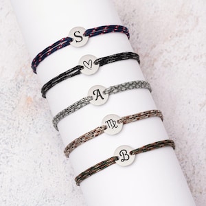 Pulsera personalizada de cordón de letras para hombre, pulsera de nudo marinero grabada, pulsera de plata personalizada para hombre, regalo personalizado para papá