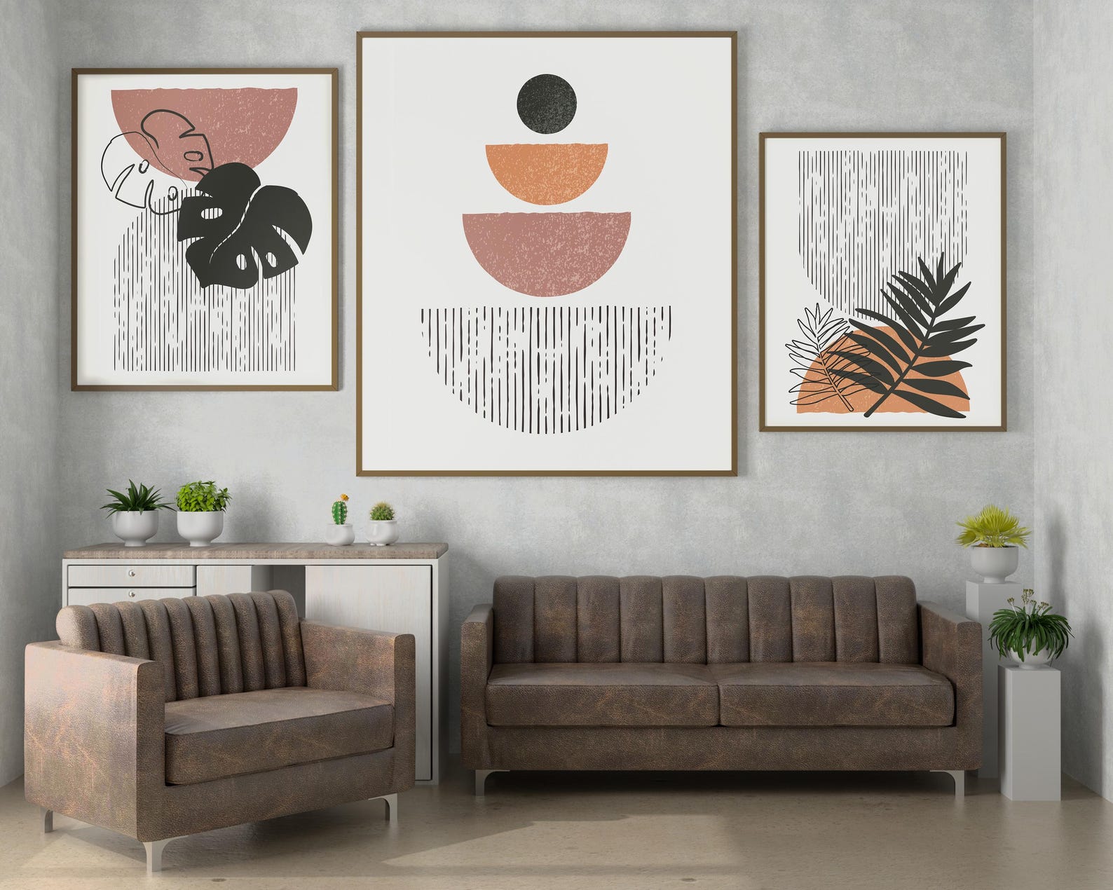 Modern Minimalist Neutral Art set of 3 Frames Abstract Prints for Wall ...