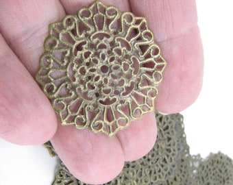 Crafting Jewelry Makers Destash! 40ct Round Fancy Filigree Antique Bronze Wrapping Tags Stampings Supplies DIY Crafts Jewelry Making Charms