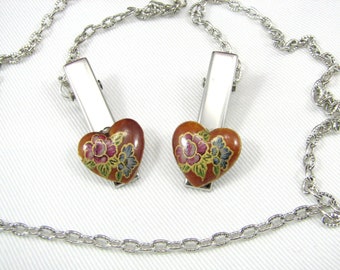 Napkin Clip Dinner Clip Heart Flowers Hand painted Bib Clip Accessory Elderly Aid Cares Mothers Day Gift Special Needs Aid Upcycle