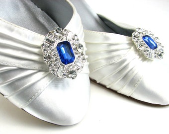 Brilliant Sapphire Blue Shoe Clip Rhinestone Royal Blue Shoeclips with White Rhinestones 1 Pair Jewels for your Wedding Shoes  Shoe Clip