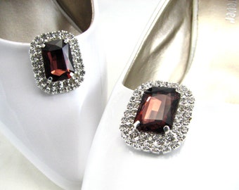 Stunning Brown Shoe Clips Smokey Topaz Rows of White Rhinestones 1 Pair Prom Wedding Jewels for your Shoes