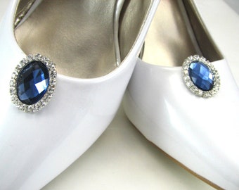 Shoe Clips Navy Blue Faceted Jewel Rhinestones Oval Midnight Blue Shoeclips Prom Wedding Accessories Jewelry for your Shoes  1 Pair