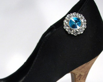 Shoe Clips Aqua Blue and White Rhinestones Round Aqua 1 Pair Shoe Accessories Jewelry for your Shoes