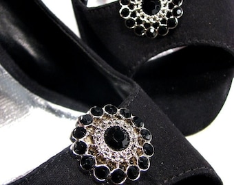 Black Rhinestone Shoe Clips Black Shoe Accessories Jewelry for your Shoes Wedding Bride Prom 1 Pair