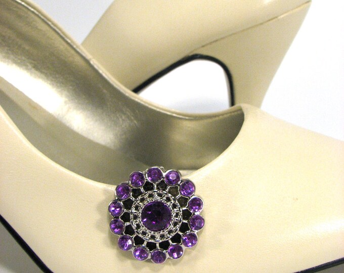 Shoe Clips Orchid Violet Purple Round Shoeclips Rhinestone - Etsy