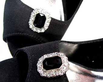 Black Shoe Clips White Rhinestones Octagon Shape 1 Pair Jewels for your Shoes