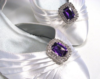 Stunning Purple Shoe Clips Rows of White Rhinestones 1 Pair Prom Wedding Jewels for your Shoes