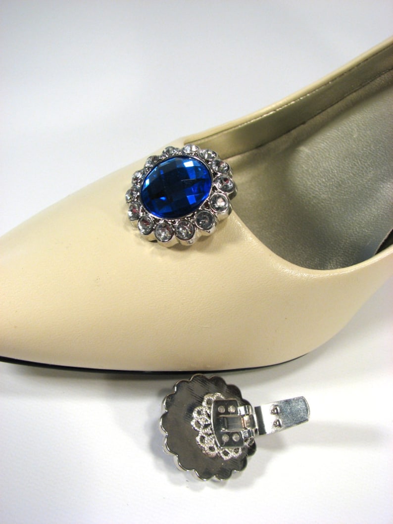 Shoe Clips Royal Blue Faceted Jewel and Rhinestones Round Etsy