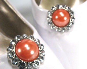 Shoe Clips Coral Pearl White Rhinestones Orange Round Shoe Accessories Jewelry for your Shoes Shoeclips 1 Pair