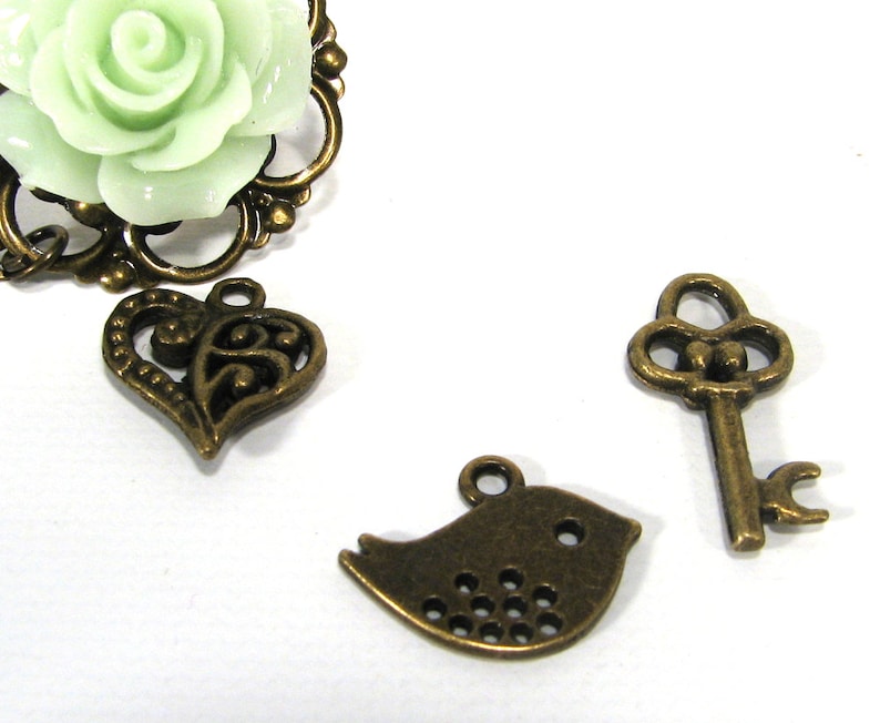 Sweater Clip Lime Green Rose Filigree Heart Charm for your Bolero Shrug Collar Clip Cardigan Guard 12 Color Choices