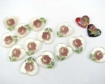Jewelry Makers and Crafters Destash!  Heart Shape Charms Lot of 15 Acrylic Flatback Cabochons for Crafts Jewelry Mixed Media