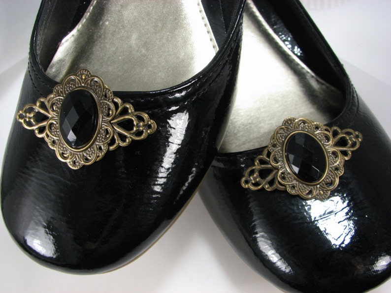 Jet Black Shoe Clips Fancy Filigree Jewelry for your Feet 1 Pair