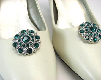 Shoe Clips Emerald Green Rhinestone Cluster Brooch Prom Wedding Shoe Jewelry (1 Pair)