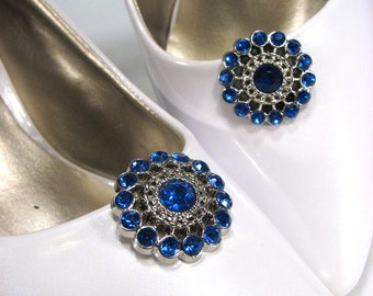 Something Blue Shoe Clips Royal Blue Sapphire Blue Rhinestone Vintage Inspired Jewelry for your Shoes Wedding Bride Prom 1 Pair
