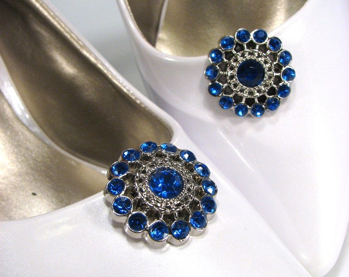 Something Blue Shoe Clips Royal Blue Sapphire Blue Rhinestone Vintage