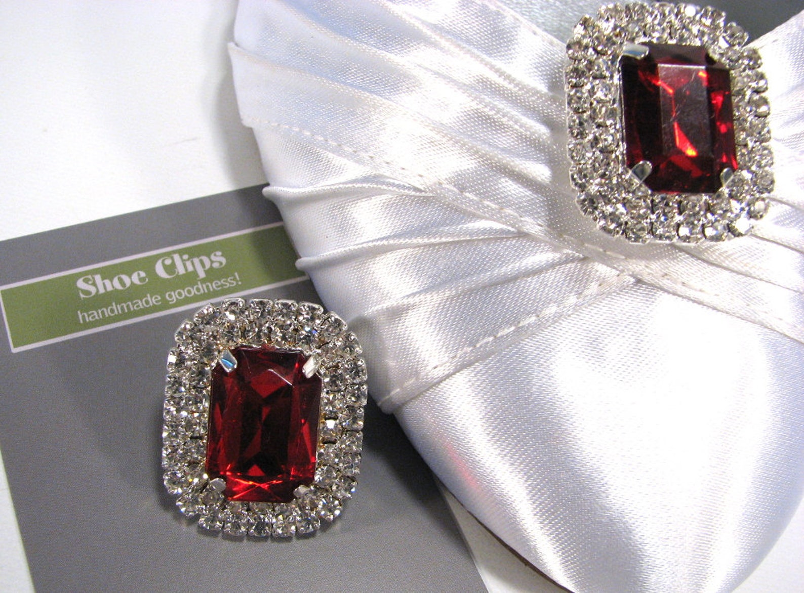 Stunning Red Shoe Clips Dark Red Rows of White Rhinestones 1 Etsy
