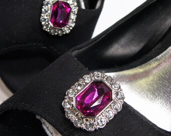 Orchid Shoe Clips White Rhinestones Violet Octagon (1 Pair) Shoe Brooch Jewels for Shoes