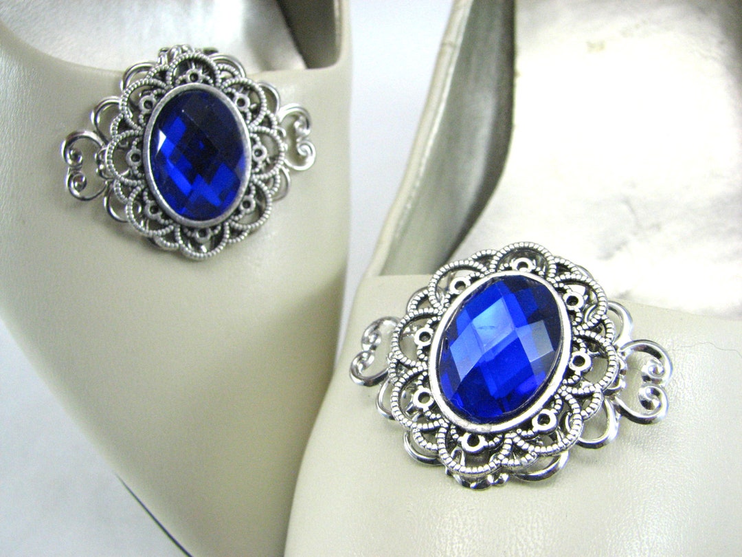 Royal Blue Shoe Clips Sapphire Silver Filigree Faceted Etsy