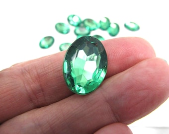 Green Acrylic Gems Faceted Cabochons with silver faceted backside (not flat) Crafts Jewelry Makers Crafters De-stash 22ct