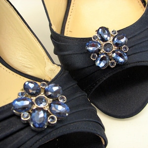Navy Blue Flower Shoe Clips Midnight Blue Acrylic Stones Pretty Dark Blue Petals Shoeclips 1 Pair Prom Wedding Shoe Brooch Shoe Jewelry