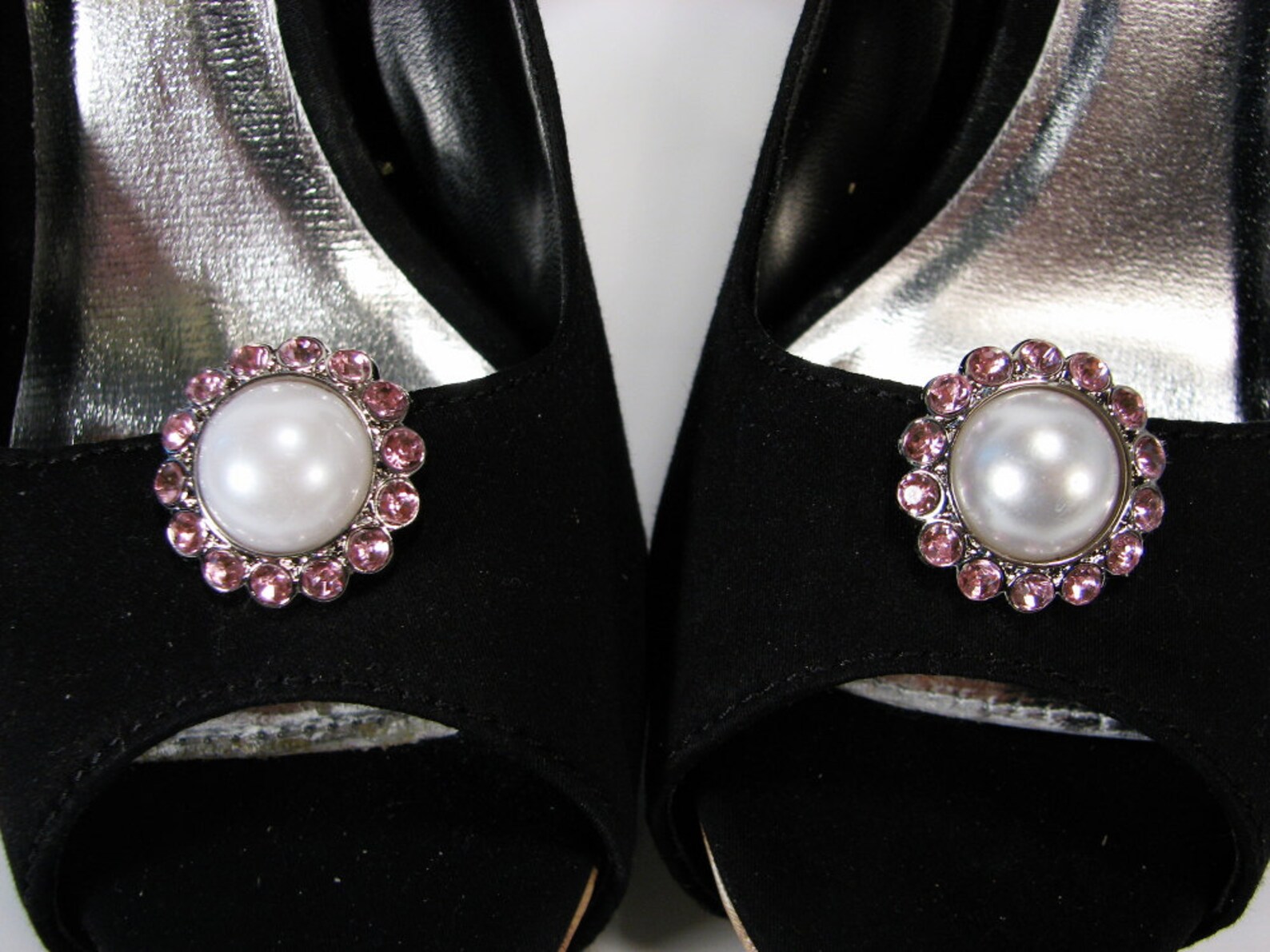 Shoe Clips White Pearl and Pink Rhinestones Round Jewelry for Your