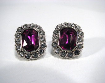 Orchid Shoe Clips White Rhinestones Violet Octagon Shape 1 Pair Prom Wedding Jewels for your Shoes