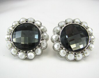 Shoe Clips Black faceted Opaque Rhinestones Round Smokey Gray 1 Pair Shoeclips Accessories Shoe Jewelry Shoe Bling