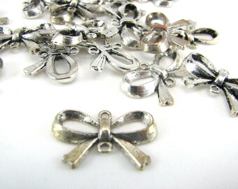 Bow Connectors Jewelry Makers Destash! Antique Silver Connector Charms Bow Double Hole for DIY Jewelry Making  Lot of 22 Charms