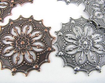 Crafting Jewelry Makers Destash! Antique Silver & Coppertone Round Fancy Filigree Mandala Flower Stamping Focal